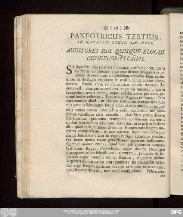 Panegyricus Tertius, In Natalem Regis. Ao. MDCC.