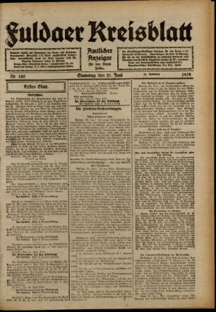 Erste Ausgabe vom Samstag, den 21. Juni 1919.