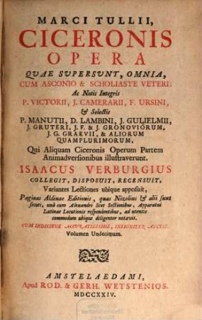Marci Tulii Ciceronis Opera Quae Supersunt, Omnia, 11. Indices in Ciceronem ...