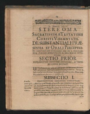 Stereomata. Sectio Prior. Fundamentum Genuinum Constituit, Et Heterogeneum Destruit.