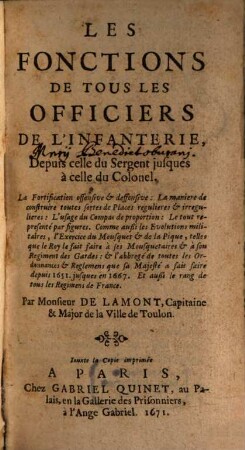 Les fonctions de tous les officiers de l'infanterie