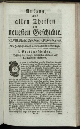 XLVIII. Nachl. Cob. den 27. Novemb. 1756.