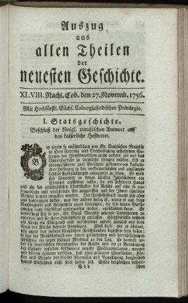 XLVIII. Nachl. Cob. den 27. Novemb. 1756.