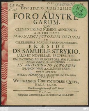 Disputatio Iuris Publici De Foro Austregarum