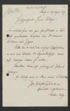 Brief von Johann Müller an Unbekannt