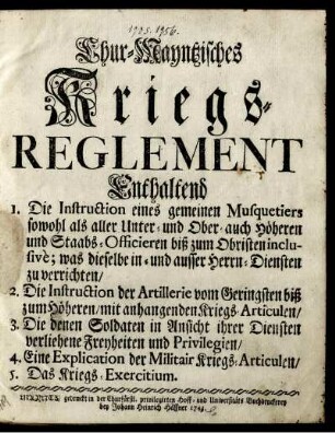 Chur-Mayntzisches Kriegs-Reglement