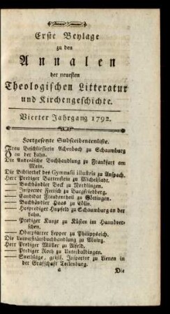 4. Jahrgang (1792): Annalen der neuesten theologischen Litteratur und Kirchengeschichte