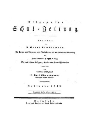 Titelblatt für September 1842 (Heft 139 - 155)