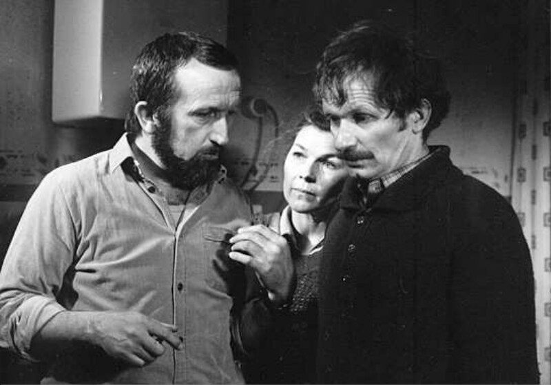 Roland Gräf (Regisseur), Jutta Wachowiak, Hermann Beyer (v.l.n.r.) bei den Dreharbeiten zu "Märkische Forschungen" (1981/82)
