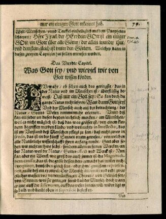Das Vierdte Capitel. Was Gott sey/ und wieviel wir von Gott wissen könden.