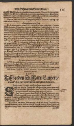 LXVII. Tischreden D. Mart: Luthers/ Von Schulen Universiteten und guten Künsten.