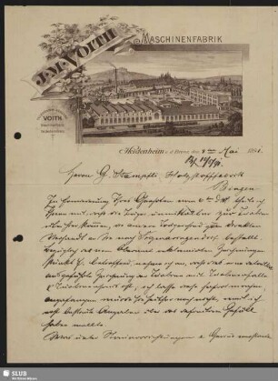 J. M. Voith, Maschinenfabrik, Heidenheim a. d. Brenz : Schreiben