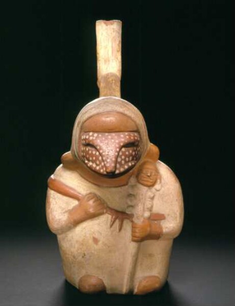 Anthropo-zoomorphic figure with a stick