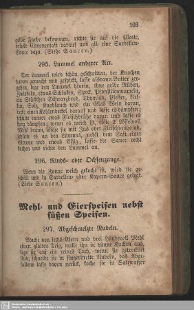 Mehl-und Eierspeisen nebst süßen Speisen