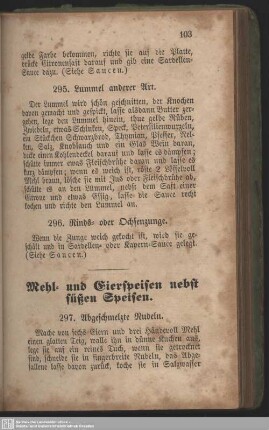 Mehl-und Eierspeisen nebst süßen Speisen