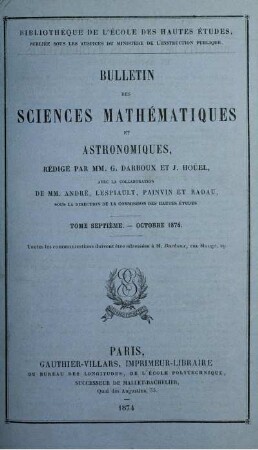Tome Septiéme. - Octobre1874.