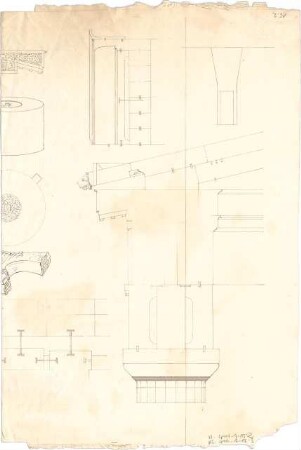 Speeth, Ferdinand; Oktogonaler Kirchenentwurf - Gebälk mit dorischen Kapitell (Schnitte); Details