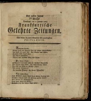 Ites Stück Dienstags, den 3. Januar. 1764. - Xtes Stück Freytags, den 3. Januarii 1764.