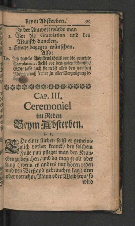Cap. III. Ceremoniel im Reden Beym Absterben.