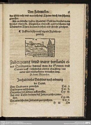 Zuberytung unnd warer verstandt eines Quadranten/ darauß man der Sonnen/ und Sternenlauff/ deßgleichen allerley abmessung/ mit ander vilen nutzbarkeyten vereinen mag.