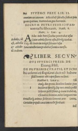 Liber Secundus Iuvenci Presb. De Evang. Hist.