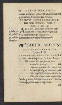 Liber Secundus Iuvenci Presb. De Evang. Hist.