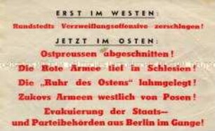 Abwurfflugblatt der Alliierten mit Auszügen aus Reden von Roosevelt und Churchill zur Kriegslage