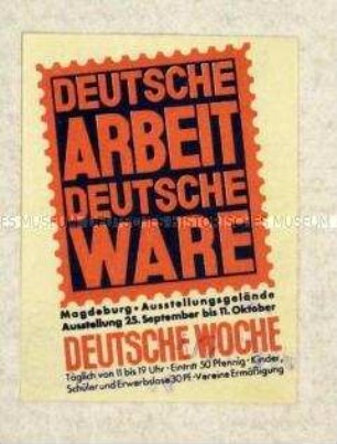 Vignette zu einer Ausstellung über deutsche Waren in Magdeburg