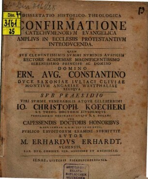 Diss. hist. theol. de confirmatione catechumenorum evangelica amplius in ecclesiis protestantium introducenda