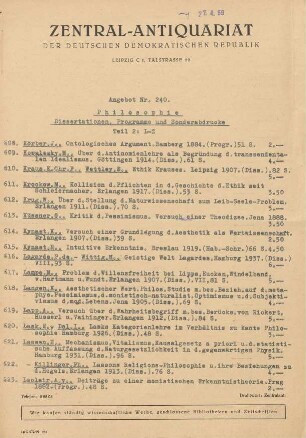 Nr. 240: Philosophie
