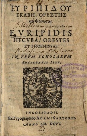 Euripidū Hekabē, Orestēs kai Phoinissai : in usum scholarum Societatis Jesu