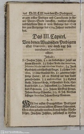 Das III. Capitel. Von denen Wendischen Predigern oder Diaconis, wie auch letzt hin verordneten Catecheten allhier