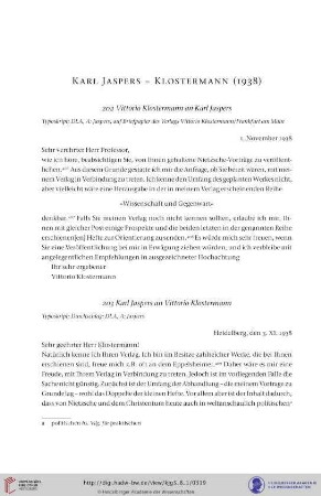 Karl Jaspers- Klostermann (Verlag Vittorio Klostermann) Frankfurt 1938