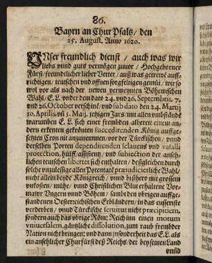 86-90, Bayrn an Chur Pfaltz den 25. August Anno 1620