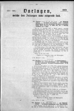 Anlage: (371-406), Vorlagen, welche den Zeitungen nicht mitgeteilt sind, 31. August 1918