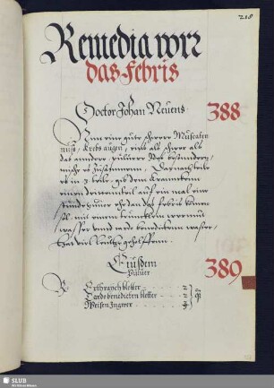 Bl. 137r-145r: Remedia vorn das Febris.
