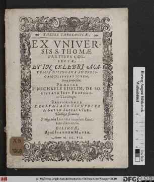 Theses Theologicae, Ex Universis S. Thomae Partibus Collectae