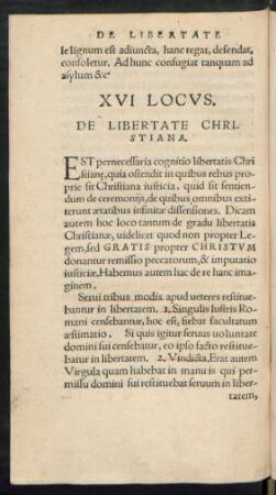 XVI Locus. De Libertate Christiana.