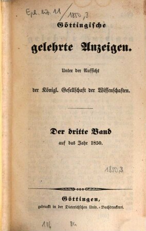 Göttingische gelehrte Anzeigen : unter Aufsicht d. Akademie der Wissenschaften. [112.] 1850, 3