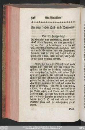 I. Vor der Frühpredigt.