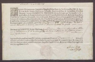 Diakonatsweihezeugnis des Franz Friedrich Sturmfeder von Oppenweiler.