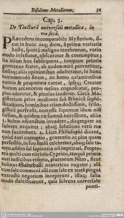 Cap. 3. De Tincturâ universali metallica, in via siccâ.