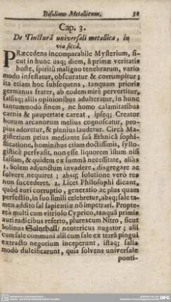 Cap. 3. De Tincturâ universali metallica, in via siccâ.