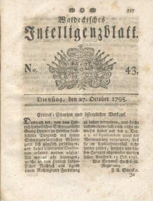 No. 43, Dienstag, den 27. October 1795