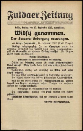 Ausgabe vom Freitag, den 17. September 1915.