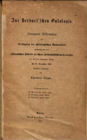 Zur Herbart'schen Ontologie