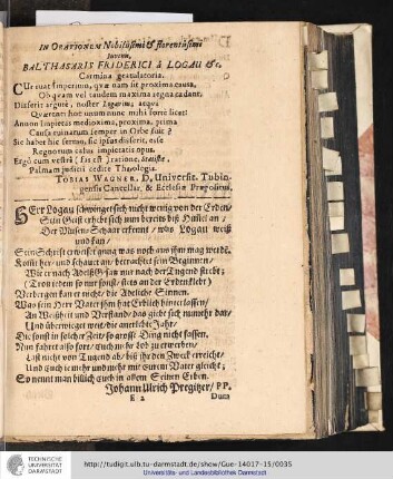 IN ORATIONEM Nobilissimi & florentissimi luvenis, BALTHASARIS FRIDERICI â LOGAU [et]c.