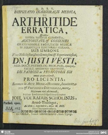Disputatio Inauguralis Medica, De Arthritide Erratica