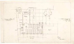Gsaenger, Gustav; Braunschweig - Lehndorf (Niedersachsen); Ev. Kirche mit Pfarrhaus und Gemeindesaal - 3. Tekturplan, Lösung B (Grundriss EG)