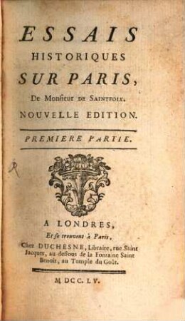 Essais Historiques Sur Paris, 1